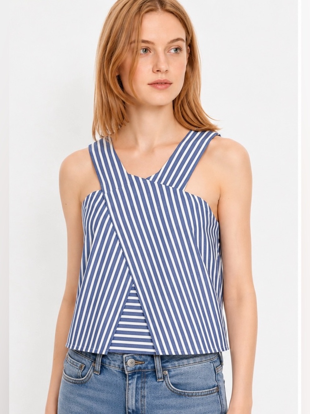 Zara Basics blue and white striped tank
